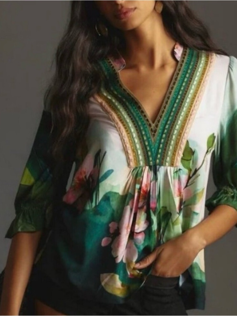 BL^NK London Anthropologie  Stephanie Embroidered Floral Tunic XL